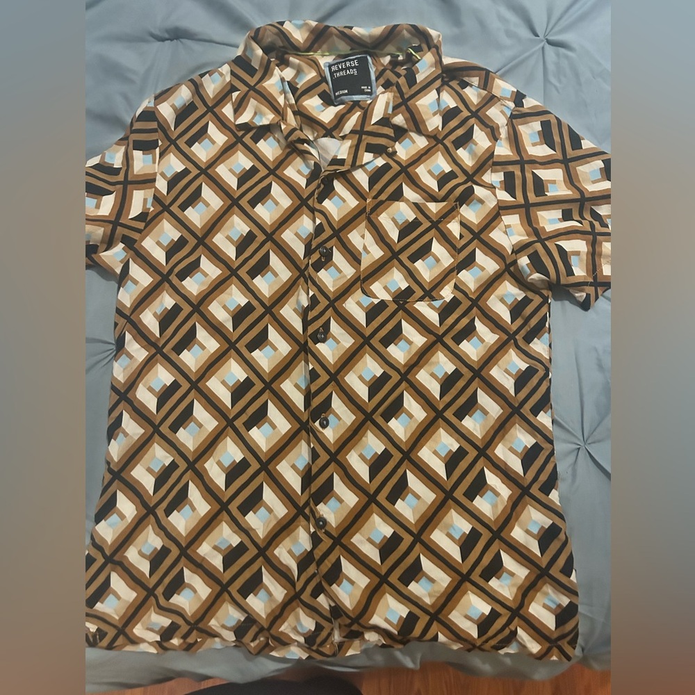 Reverse Brown Geometric Casual Shirt